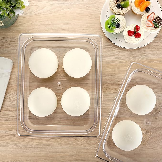 2 PCS Clear Pizza Dough Proofing Box with Lids, 12.8x9.2 Inch Dough Trays for Bread Making, Graduated Pizza Proofing Container Fits 4 Dough Balls for Home Kitchen, Restaurants, Chef(Small)