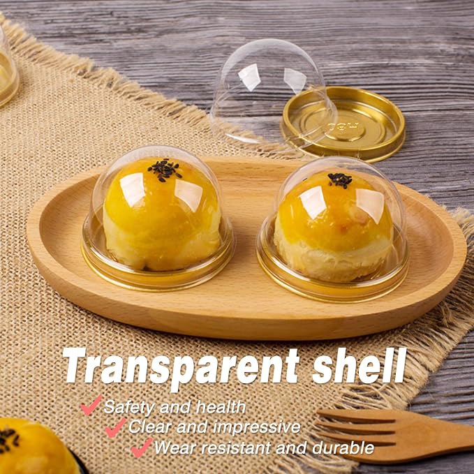 Clear Plastic Mini Cupcake Container,50 PC Desk Pet Containers Mooncake Boxes Muffin Pod Dome Desk Pet Holders Individual Cupcake Containers Plastic Disposable (Golden, 50pc)