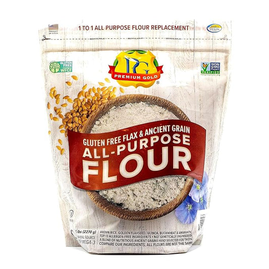 Premium Gold Gluten Free All Purpose Flour, 5 Pound, Gluten-Free, Non-GMO, Kosher, High In Fiber, Source of Omega-3, Plant-Based Protein, No Preservatives, No Additives, Ideal for Beverages & Baking