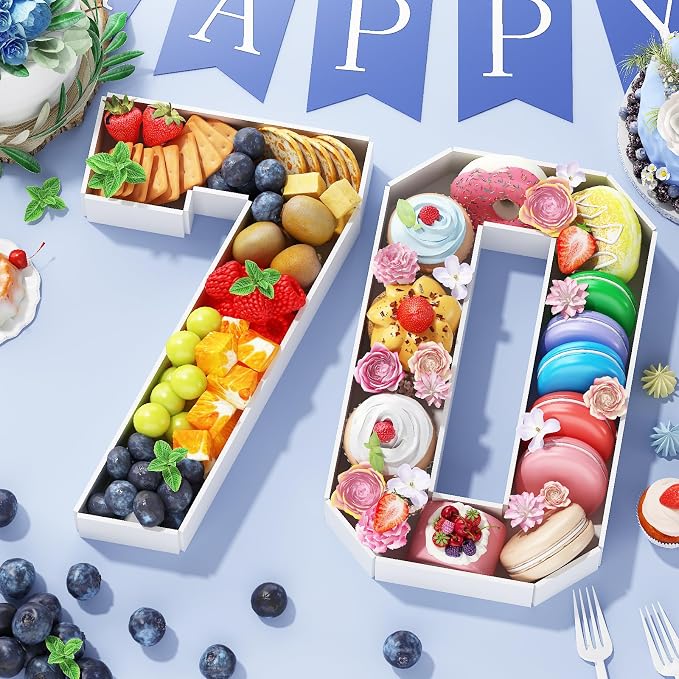 HILAVO Cardboard Number for Charcuterie, 13.7" Cardboard Number 70 Set Fillable Number for Food Paper Mache Number Boxes for Cupcake Sweet Candy 70th Birthday Anniversary Party Decorations