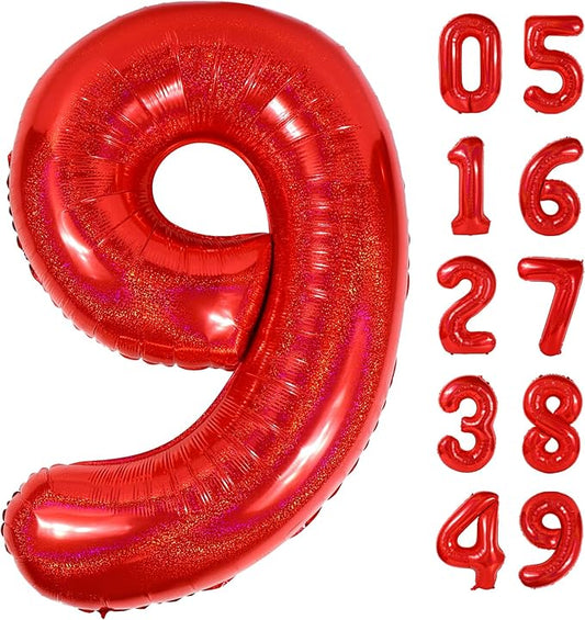 Laser Red 9 Balloon, Number Balloons 40 Inch, 9th Giant Birthday Decorations for Girls,19th 29th Party Decorations Supplies, Number 9 Balloon