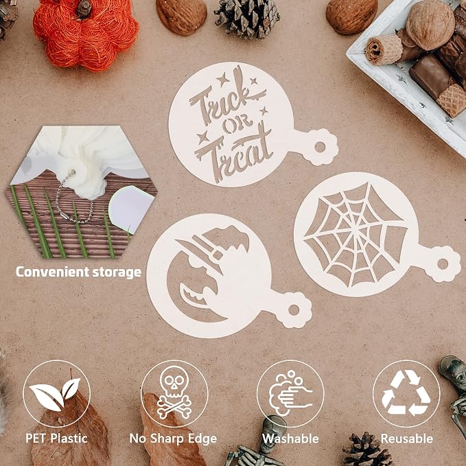 JULBEAR 36Pcs Halloween Cookie Stencils Reusable Cake Baking Mold Tools | Reusable Templates Material, Holiday Painting Dessert Craft Coffee, DIY Cookies Decoration, 36 Pieces Cake Mold
