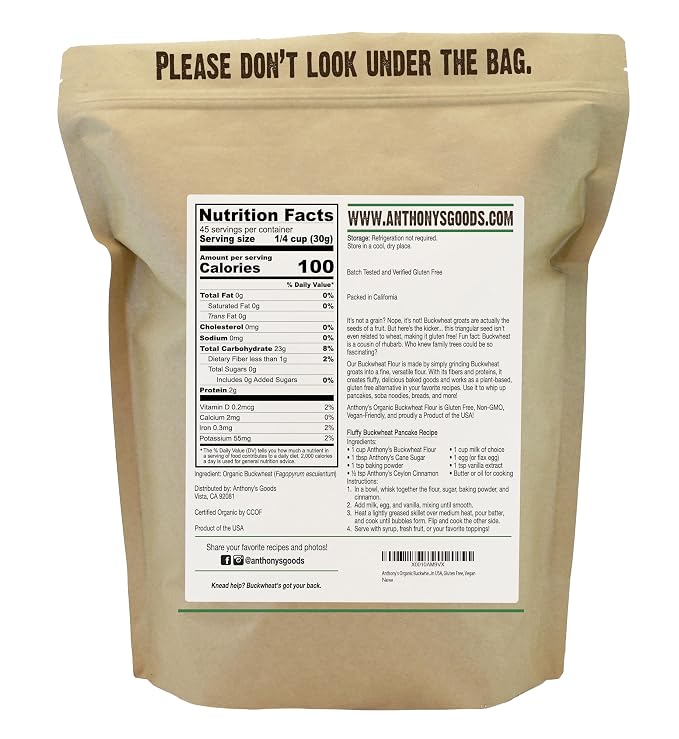 Anthony's Organic Buckwheat Flour, 3 lb, Grown in the USA, Gluten Free, Vegan (Pack of 2)