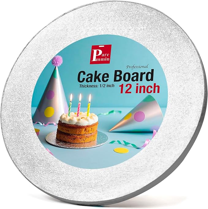 12inch Round Cake Boards 1/2inch Thick, Pack of 1 - Sturdy Silver Cake Drums with Smooth Straight Edges, Waterproof & Oil-Proof (12inch)