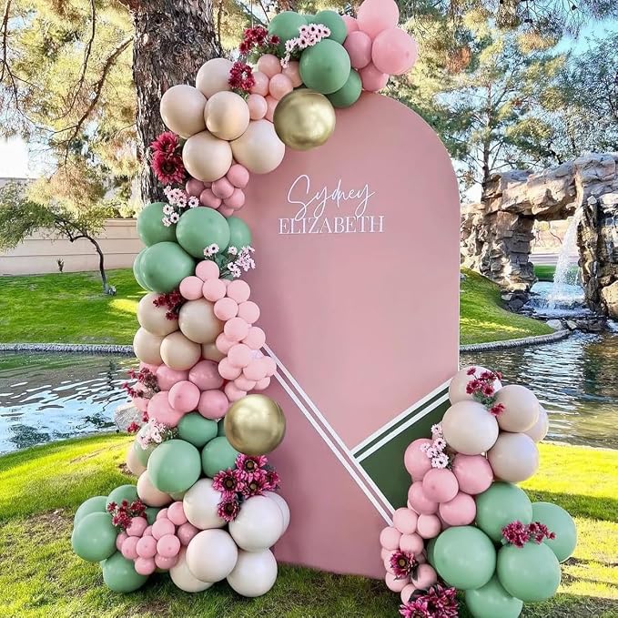 Sage Green Pink White Gold Balloons Garland Arch Kit, 160Pcs Olive Green Blush Pink White Sand Metallic Gold Balloons for Baby Shower Wedding Birthday Jungle Safari Woodland Party Decorations