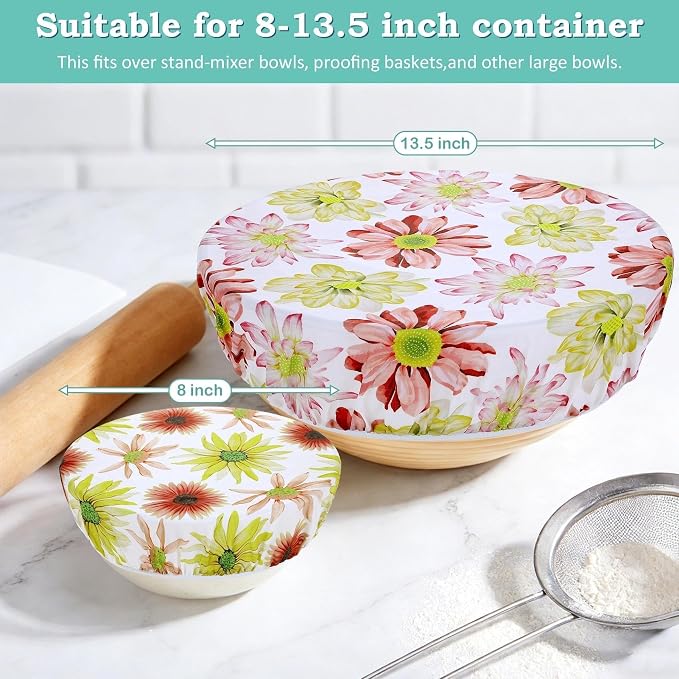 2 Large Reusable Beeswax Bowl Covers for Bread Proofing, 10/12 Inch Elastic Beeswax Wraps Cotton Cloth Sourdough Bowl Covers for Proofing Baskets, Mixer Bowls, Food Storage Containers