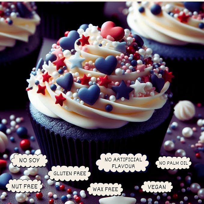 Confect Cake Mate Edible Dessert Sprinkles –Red, White & Navy Blue Colorful Baking and Cake Decorating Sprinkles for Cupcakes, Cookies, and Ice Cream Toppings | Vegan, Gluten-Free, Soy-Free, Dairy-Free, Palm Oil-Free- 4.2 Oz