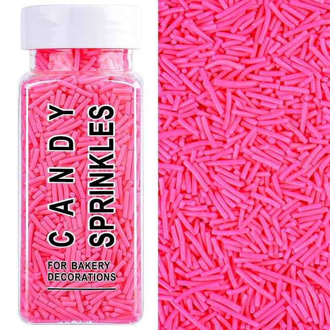 Pink Jimmies Sprinkles, Edible Hot Pink Sprinkles for Baking Topping, Cupcakes, Cookies, Ice Cream & Cake Decorating, Wedding Party Valentines Supplies