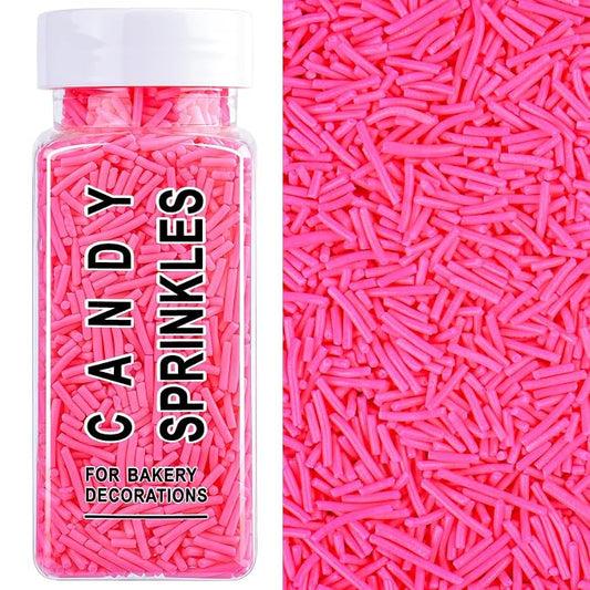 Pink Jimmies Sprinkles, Edible Hot Pink Sprinkles for Baking Topping, Cupcakes, Cookies, Ice Cream & Cake Decorating, Wedding Party Valentines Supplies