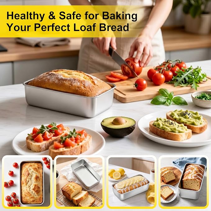 Homikit 8 Pack Stainless Steel Loaf Pans, 9x5 Inch Medium Bread Pan Set Non Toxic, Metal Meatloaf Tin for Baking Homemade Sandwich Sourdough Bread Pound Cake, Oven & Dishwasher Safe, Rust Free