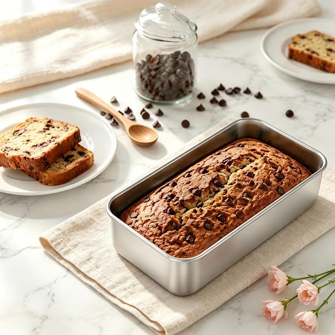Homikit 1 Pack Stainless Steel Loaf Pan, 9x5 Inch Medium Bread Pan Non Toxic, Metal Meatloaf Tin for Baking Homemade Sandwich Sourdough Bread Pound Cake, Oven & Dishwasher Safe, Rust Free