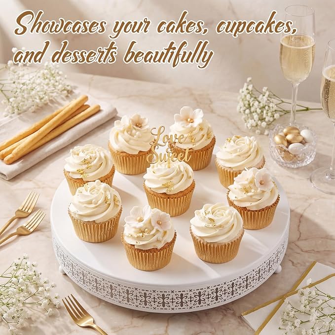 Wenqik White Cake Stand 18 Inch Metal Round Cupcake Dessert Wedding Cake Stand with Cutting & Spatula Cookies Display Holder Fruit Serving Tray for Table Wedding Birthday Anniversary Party