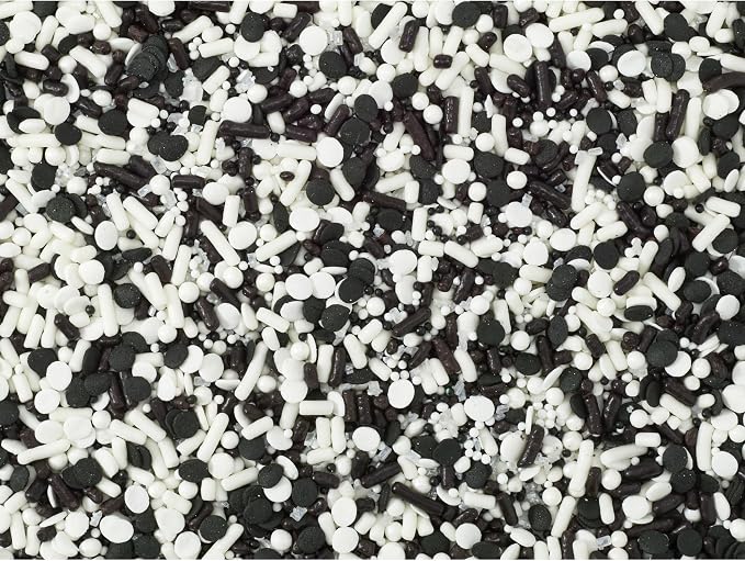 DecoPac Graduation Fusion Mix Candy Sprinkles, 26oz, Fancy Sprinkles in Handheld Container, Edible Black And White Sprinkles For Celebration Cakes, Cupcakes, Cookies and Donuts