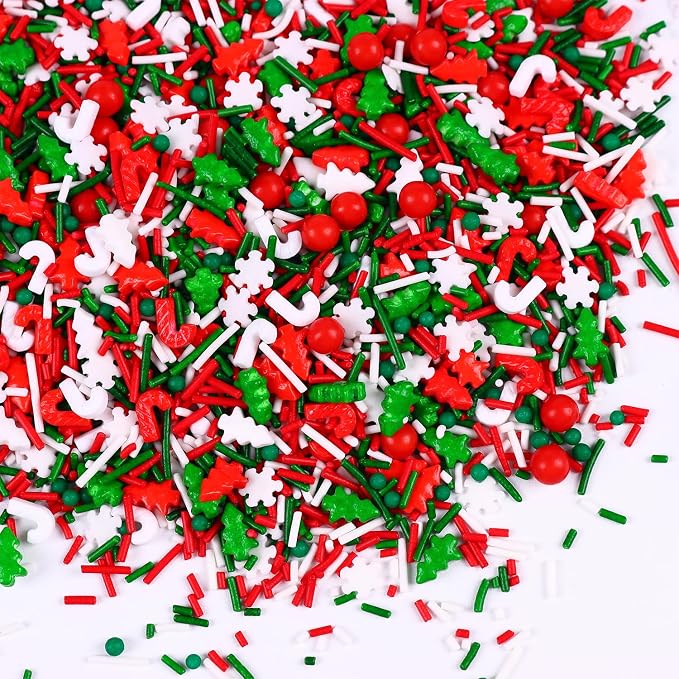 Edible Christmas Sprinkles for Cookies, Red and Green Sprinkle, Christmas Jimmies Sprinkles, Tree Candy Sprinkle for Cupcakes, Cake, Macaron, Cookies, and Cakecicles(120g/4.23oz)
