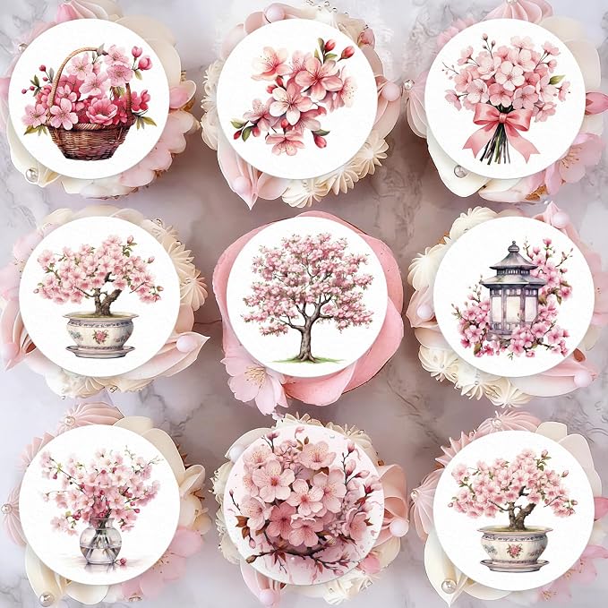 36PCS Edible Cherry Blossoms Cupcake Toppers Japan Edible Cherry Flowers Bouquet Cake Picks Wafer Paper Cherry Cupcake Decors for Cherry Theme Party Cake Supplies (Pink Cherry Blossoms)