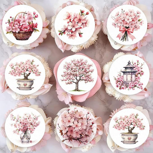 36PCS Edible Cherry Blossoms Cupcake Toppers Japan Edible Cherry Flowers Bouquet Cake Picks Wafer Paper Cherry Cupcake Decors for Cherry Theme Party Cake Supplies (Pink Cherry Blossoms)
