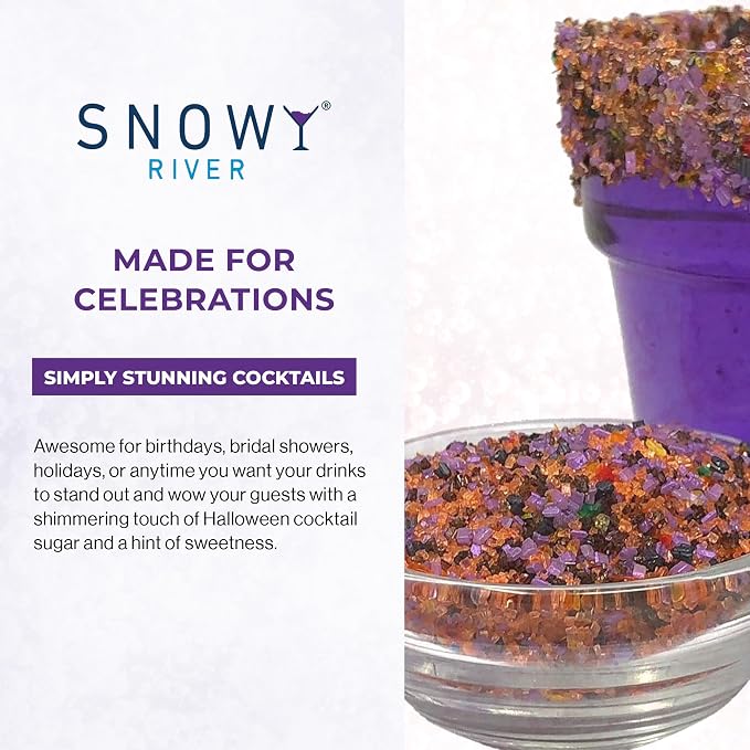 Snowy River Halloween, Cocktail & Margarita Sugar Rimmer - Vibrant Naturally Colored Sugar for Cocktail Rimming, Baking & Decorating, Medium Crystal - 8oz