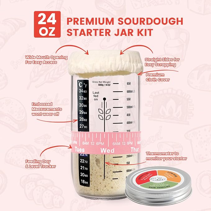 Joyyy Sourdough Starter Kit, Banneton Bread Proofing Basket, 8.5Inch Proofing Basket for Baking, Banneton Bread Baking Gift Set, Sourdough Bread Baking Supplies (Pink)