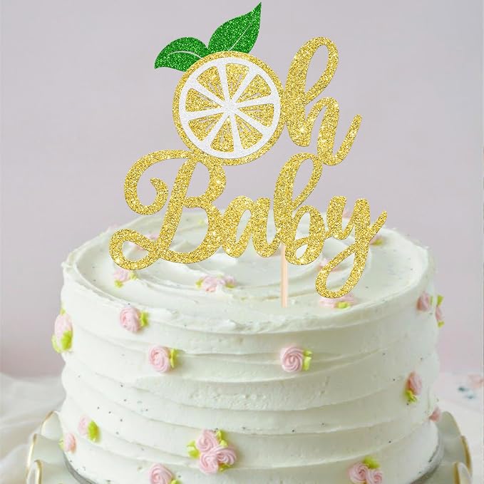 Rsstarxi 1 Pack Lemon Oh Baby Cake Topper Lemonade Baby Shower Decorations Assembled Glitter Fruit Theme Cake Pick for Lemon Theme Boys Girls Birthday Party Cake Decorations Supplies