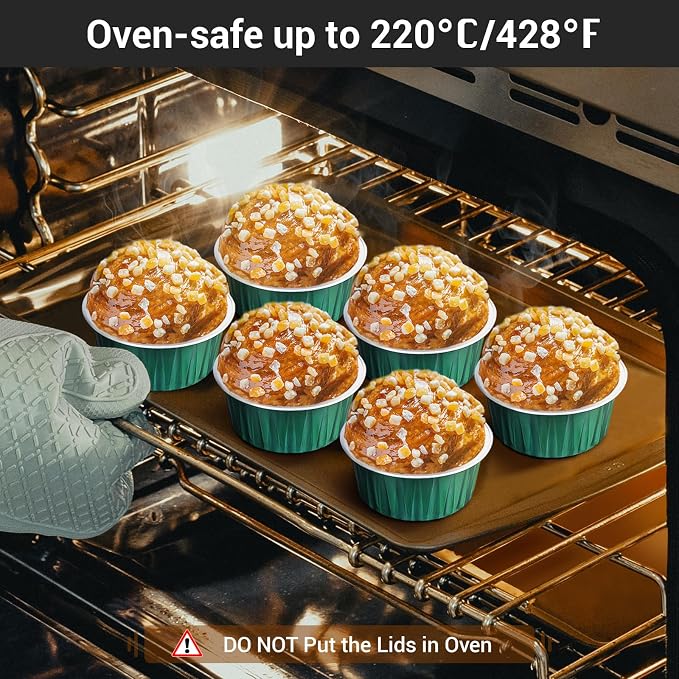 EUSOAR Assorted Colors Cupcake Liners, 50pcs 5oz 125ml Muffin Liners Cups with Lids, Creme Brulee Ramekins Oven Safe Disposable Foil Ramekins, Aluminum Foil Cupcake Baking Cups Cupcake Holder Pan