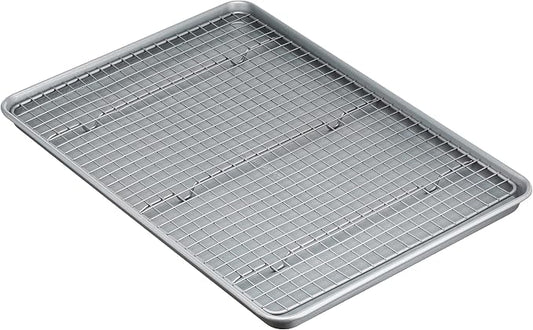 Amazon Basics Ceramic Nonstick Baking Sheet & Cooling Rack Set, Dishwasher Safe, Oven Safe, Half Sheet Size, Gray, 1-Pack