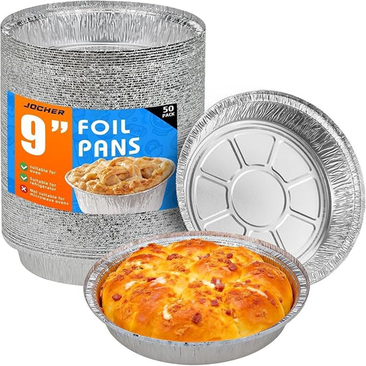 50 Pack 9 Inch Round Aluminum Foil Pie Pans,Pie Tins Disposable,Ideal for Baking Delicious Tarts or Crispy Pastry Crusts, Freezer & Oven Safe,Pie Pan For Cooking, Storage, Roasting, & Reheating