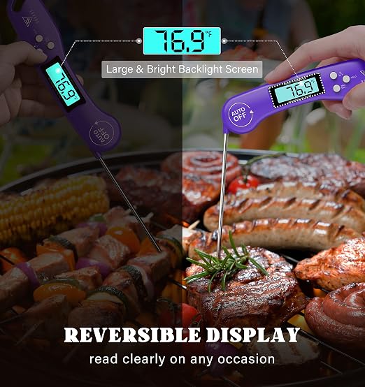 DOQAUS Digital Meat Thermometer, Instant Read Food Thermometer for Cooking, Kitchen Probe with Backlit & Reversible Display, Cooking Temperature Probe for Turkey, Grill, BBQ, Baking