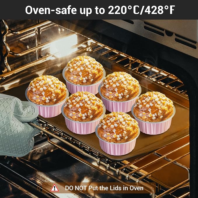 EUSOAR Foil Baking Cups, 50pcs 5oz 125ml Muffin Liners Cups Oven Safe with Lids, Disposable Aluminum Cupcake Ramekins Pans Holders Creme Brulee Liners for Wedding Birthday Party