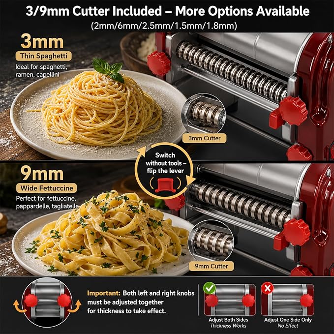 Commercial Pasta Maker – 550W Electric Dough Sheeter Noodle Roller with 3/9mm Blades, Adjustable 0.3-5mm Thickness, for Pasta, Dumplings – Restaurant & Home Use