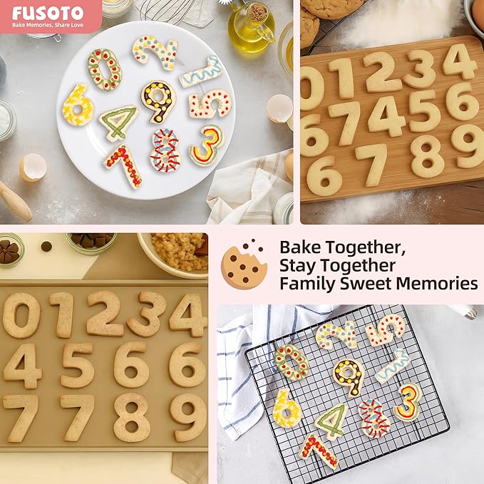 FUSOTO 9PCS Number Cookie Cutters Set, Birthday Numbers 0-8(6 Reverses to 9), Stainless Steel Cookie Cutters for Baking, Number Shaped Baking Tool for Homemaking Biscuits, Cookie, Dough