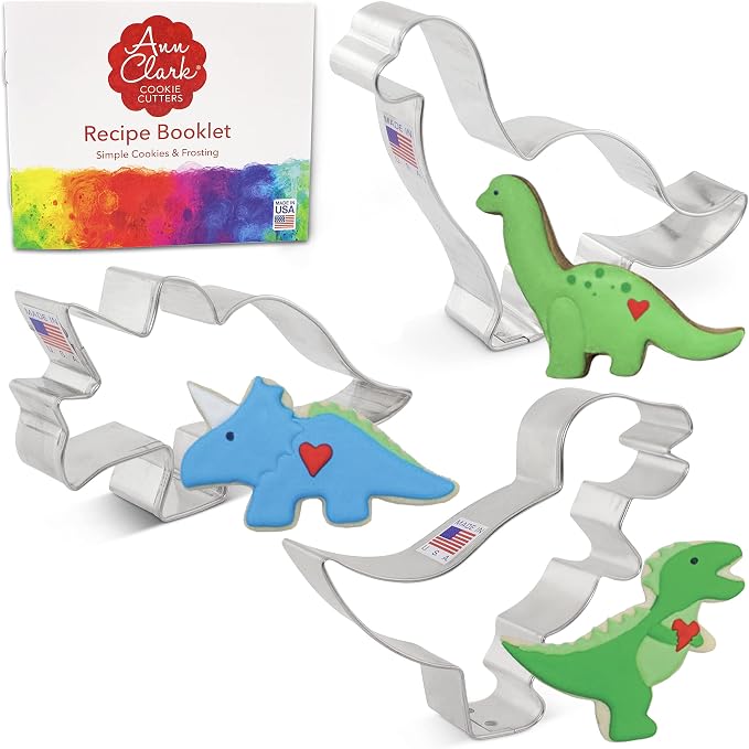 Ann Clark Dinosaur Cookie Cutters 3-Pc. Set Made in USA, T-Rex, Brontosaurus, Triceratops