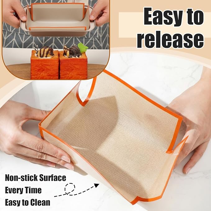 4 Pcs Loaf Pan with Liners Set 9 x 5 Inch Non-stick Bread Pan and Silicone Loaf Liners for Homemade Baking Carbon Steel Rectangular Baking Tray for Kitchen Sourdough Sandwich Home(Gold)