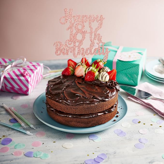 Gyufise 1Pc Happy 18th Birthday Cake Topper Glitter 18 & Fabulous Cheers to 18 Years Old Birthday Cake Pick for Celebrating 18th Birthday Party Cake Decorations Supplies Rose Gold