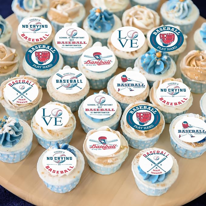 36pcs Edible Baseball Cupcake Toppers Wafer Ppaer Baseball Cake Decorations for Sports Ball Game Theme Baby Shower Birthday Party Cake Decorations Supplies