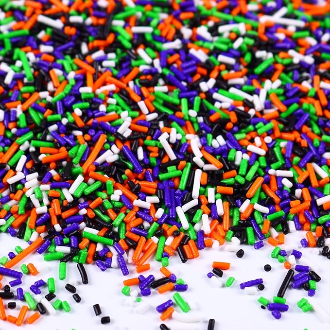 Halloween Sprinkles for Cake Decorating, Edible Halloween Jimmies Sprinkles for Cupcake Toppers Baking Cookie Ice Cream Dount Chocolate, 3.52oz