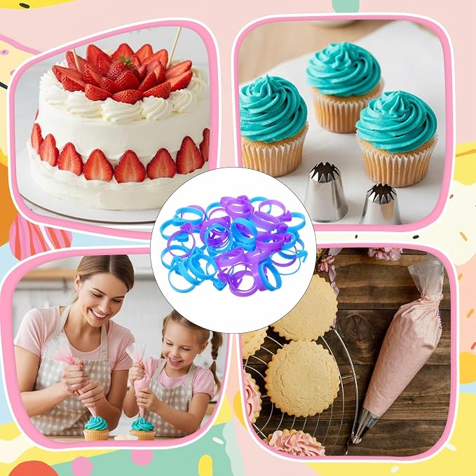 40 Pcs Pastry Bag Ties Reusable Silicone Icing Piping Bags Tie Icing Bag Ties Decoration Bags Cake and Pastry Supplies Clips for Cookies Cupcakes Baking Dessert Candy Seal