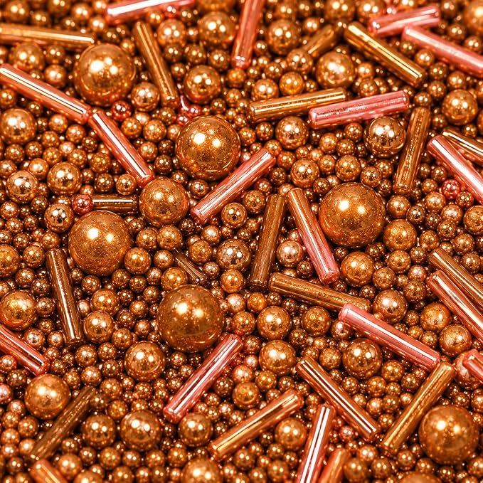 Confect Fusion Rose Gold Metallic Sprinkles Mix - Edible Cake Decorating Pearls, Rods & Sugar Crystals for Cupcakes, Cookies & Cakes | Vegan, Gluten-Free, Nut-Free, Soy-Free, Dairy-Free, Palm Oil-Free- 4.2 Oz