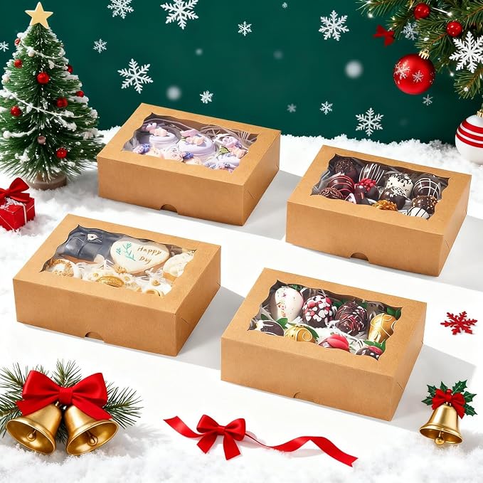 8PCS Brown Bakery Boxes with Window, 8x6x2.5 Inch Gift-Ready Pastry Box for Chocolate Strawberries, Macarons, Truffles, Ores, Cookies, Donuts, Perfect for Different Holiday Celebrate