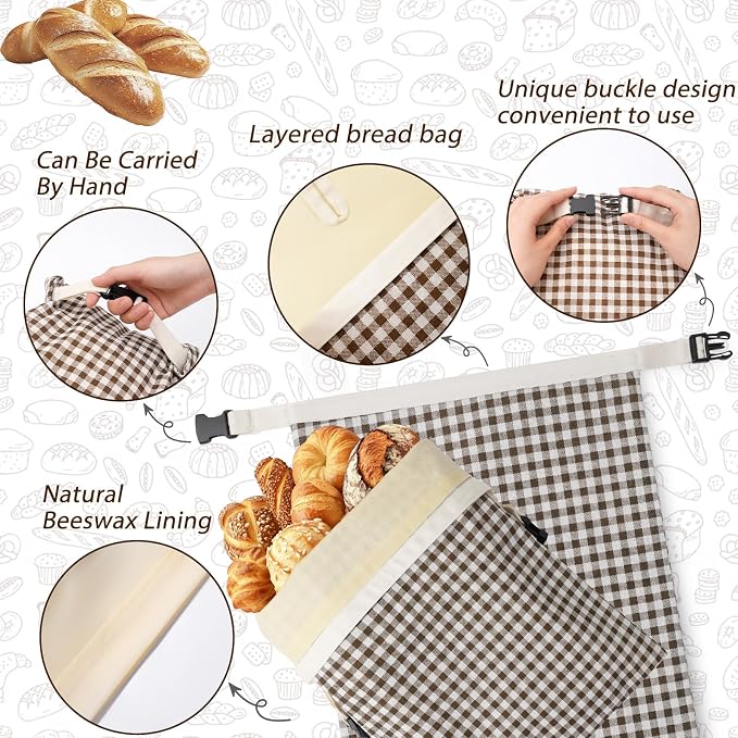 2-Pack Reusable Beeswax Bread Bags for Sourdough, Natural Linen Bag for Homemade Bread，Extend the insurance period(Coffee)