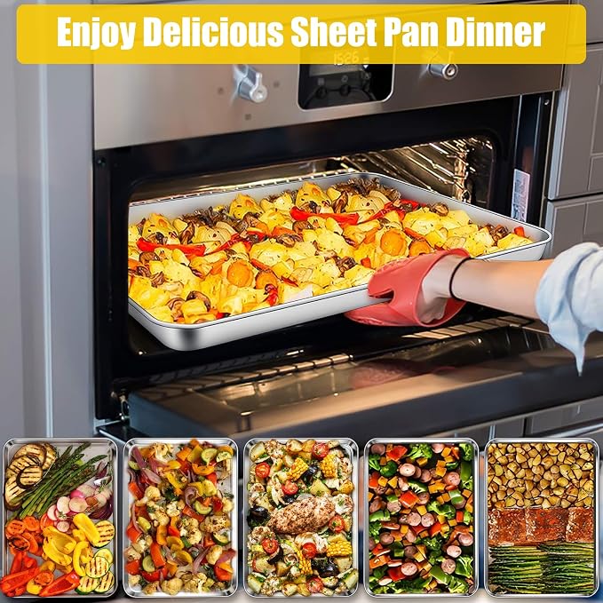 Homikit 3 Pack Baking Sheet Set, 18x13 Inches Stainless Steel Large Cookie Pans for Oven, Heavy Duty Metal Half Sheet Baking Tray for Roasting Cooking, Nonstick & Rust Free, Dishwasher Safe