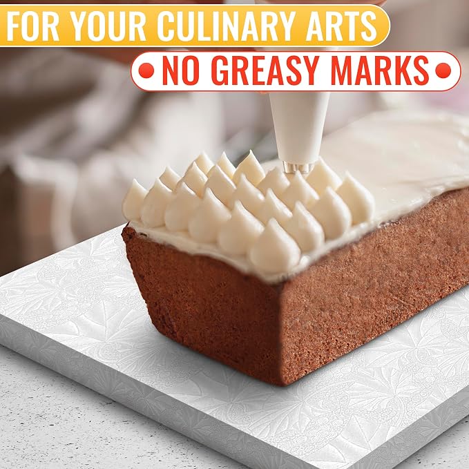 Cake Board Rectangle 13.8" x 9.9"x1/2" – Quarter Sheet Cake Drum with Double-Wall Corrugated Design, Grease-Resistant Foil, Smooth Edges – White Display for 4th of July Cakes, Pastries & Desserts