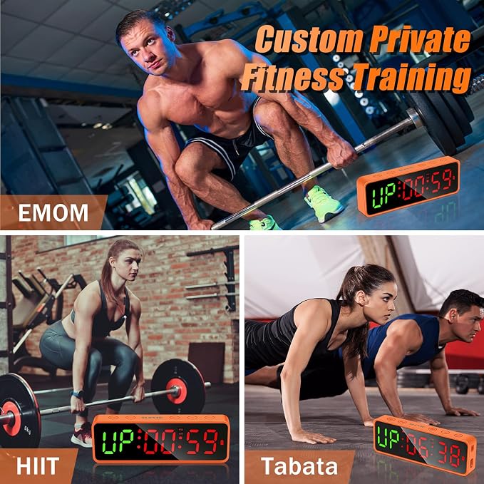 Small Gym Timer Clock Stopwatch Magnetic Workout Interval Timer, Large LED Digital Display, Home Accessories Countdown Clock for Home Gym Garage Schools (Matte Orange)