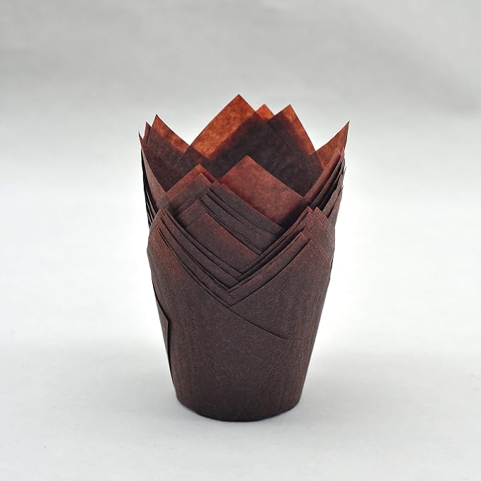 QLSmypkg Large Muffin Greaseproof paper Baking cupcake cups, 2-1/4" x 4" Chocolate Brown Tulip Baking Cup Case of 125 pcs (125, Large)