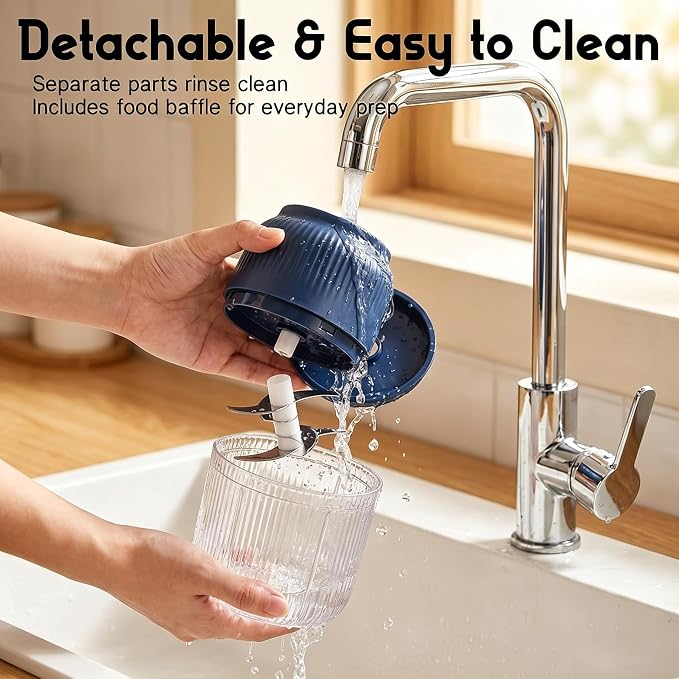 Electric Garlic Chopper, 400ML Upgrade Mini Food Processor & Food Chopper for Kitchen, Portable Cordless Garlic Mincer with 6 Stainless Steel Blades, for Garlic,Onion,Ginger,Chili,and Fruit (blue)