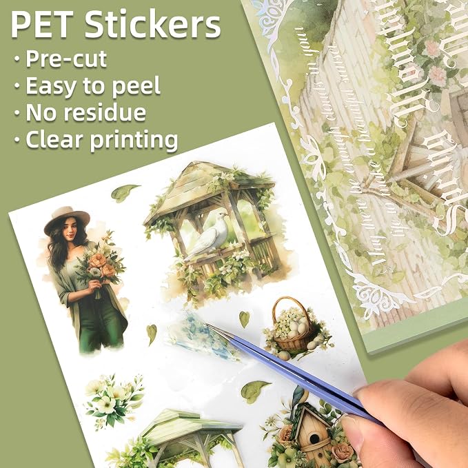 Uideyvi Spring Theme Sticker Scrapbooking Supplies for Junk Journal, 20 Sheets PET Stickers(TZ-001-008)
