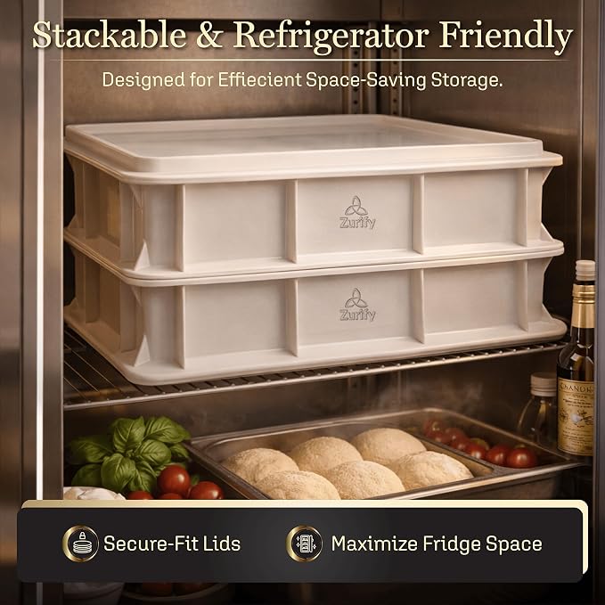 Pizza Dough Proofing Box - Sourdough storage container System with 2 Lids, Stackable 17.5"x11.8"x3.5" bread containers with full accessories 2-Pack by Zurify®