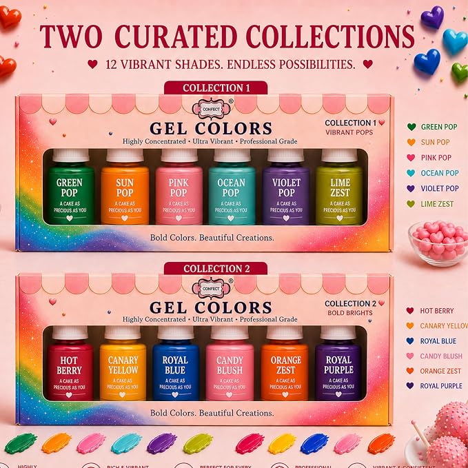 Confect Neon Pop Gel Food Coloring Set – 12 Highly Pigmented Colors for Buttercream, Cakes, Cookies, Macarons & Baking – 10mL Bottles