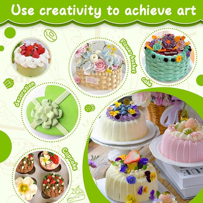 Suuker 5 Pieces Basketweave Piping Tips Set | Stainless Steel, Half Row Braided Flower Design, For Cupcakes, Cake, Cookie, 3D 1D 895 48 47