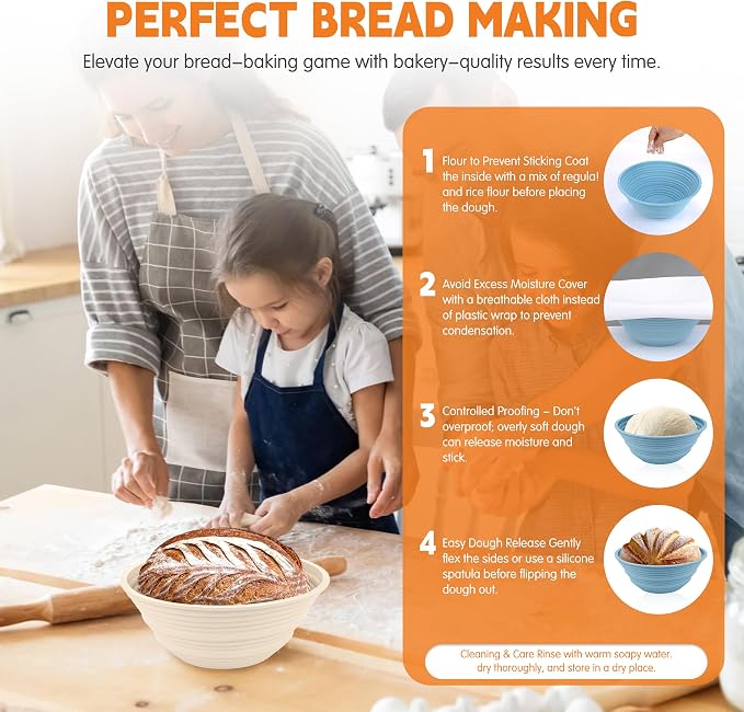 4Pcs Silicone Banneton Bread Proofing Baskets, 9" Round Foldable Non-Stick Dough Proofing Bowl Containers-BPA Free, Optimum Sourdough Bread Baking Supplies