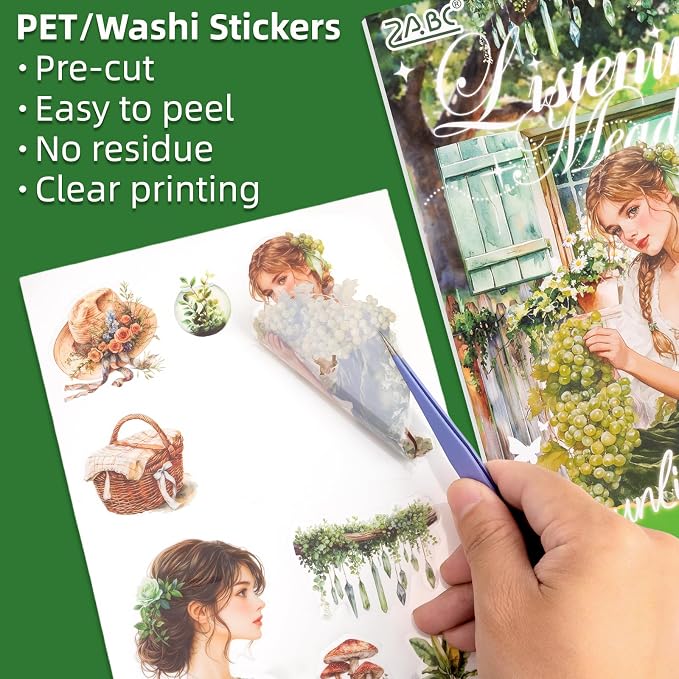 Grass Pillow Breeze Sticker Scrapbooking Supplies for Junk Journal, 20 Sheets PET Stickers - Vintage Journaling Stickers